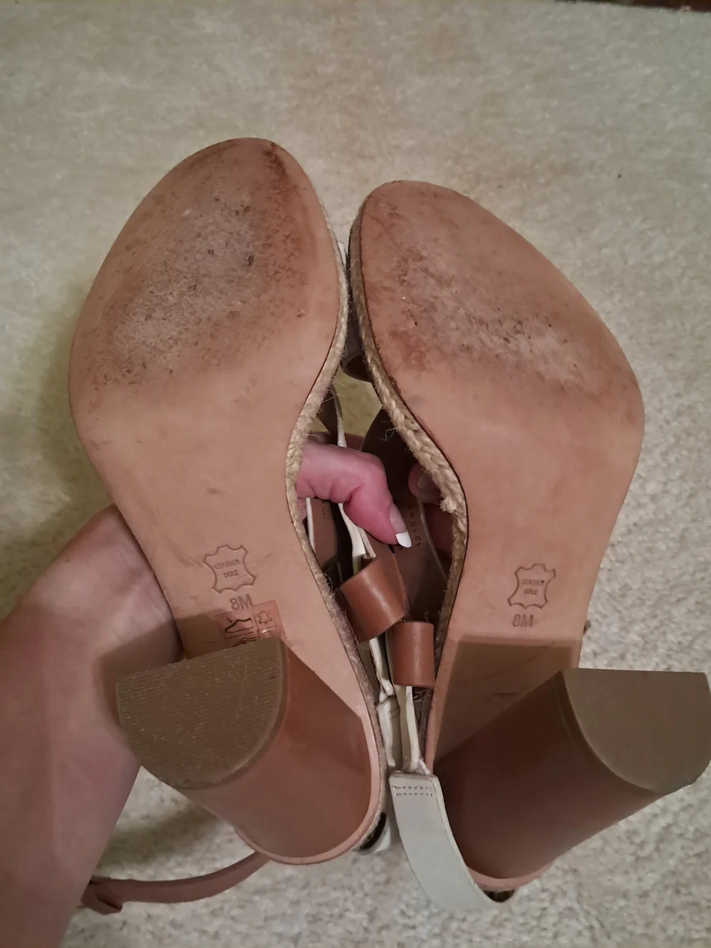 Tory Burch Two-Tone White and Brown Strappy Block Heel Sandal